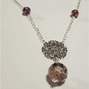 Silver statement lariat necklace w/ purple bead